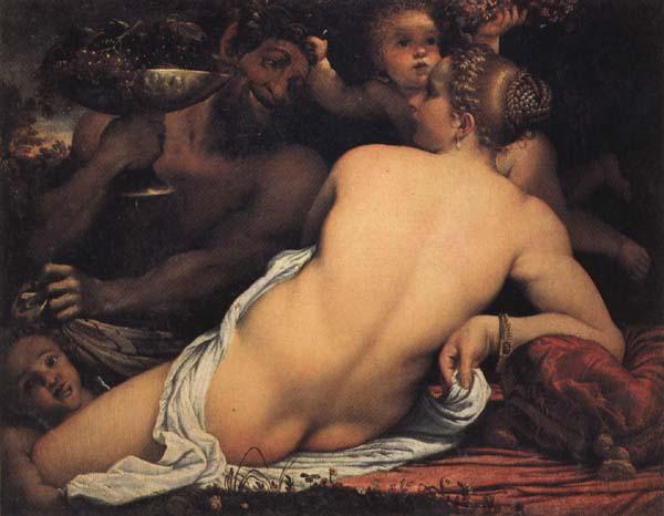 Annibale Carracci Bacchante with a Satyr and Two Cupids oil painting image
